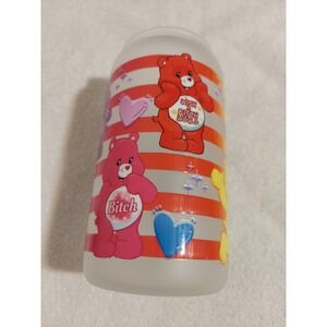 Care Bears Inspired Frosted Glass Can Tumbler‎ With Lid & Straw Funny Humor